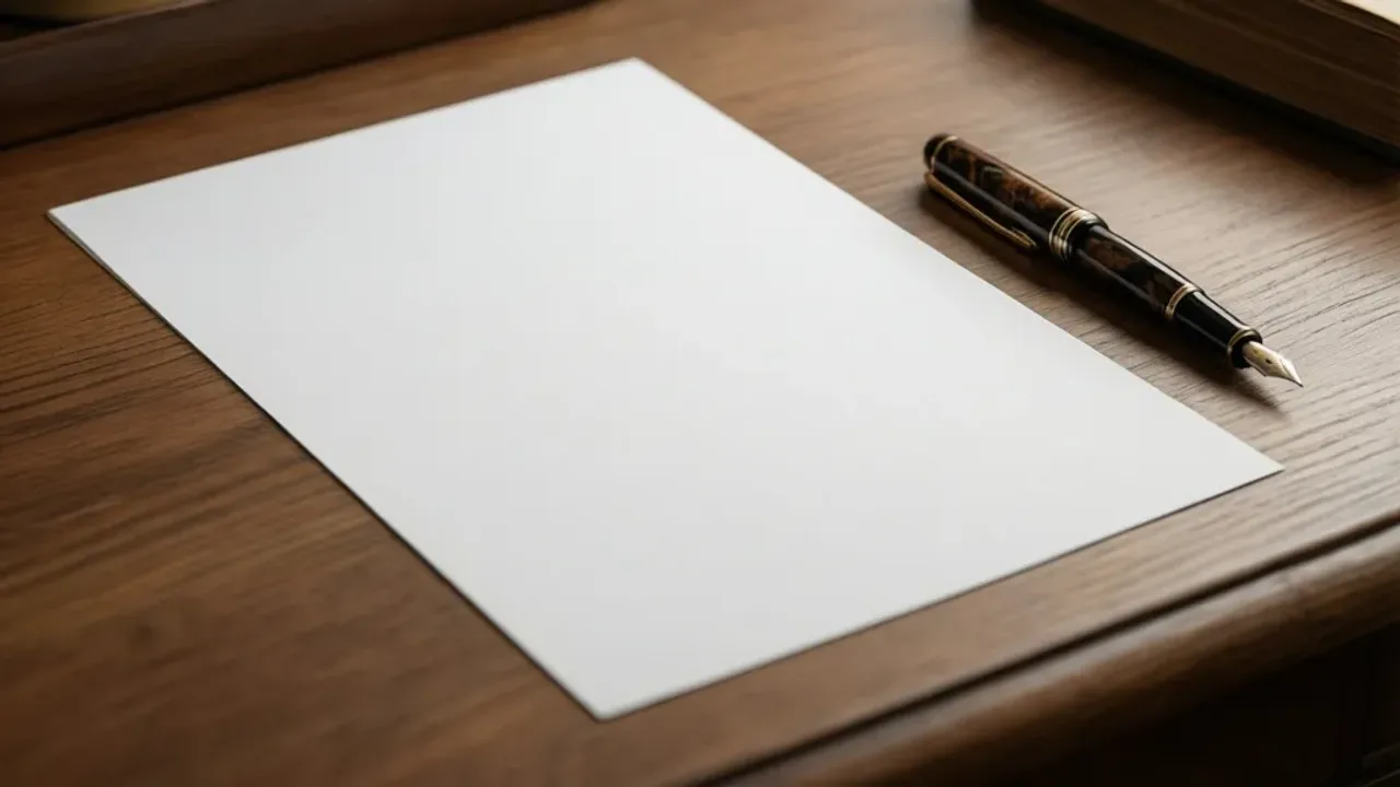 Artykuł po angielsku: praktyczne wskazówki jak napisać artykuł publicystyczny Otwarty notatnik z ręcznie pisanym tekstem i piórem jako profesjonalny artykuł po angielsku na biurku.
