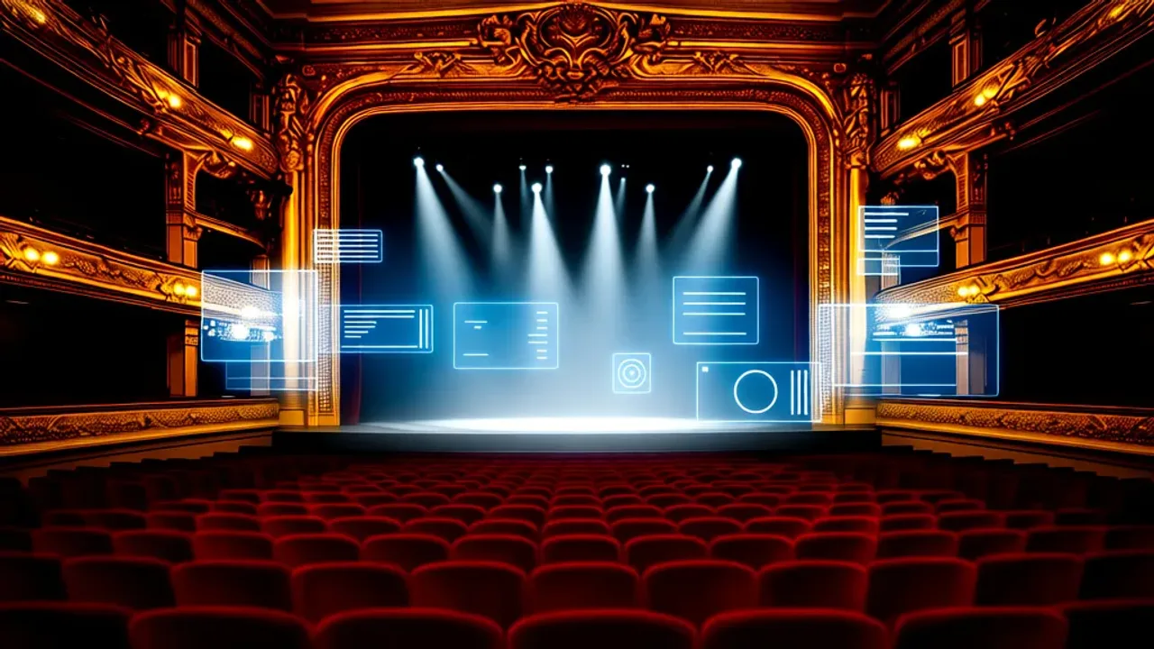 Metropolitan opera za darmo: bezpłatny streaming, transmisja i spektakl Wnętrze luksusowej sali operowej z czerwoną sceną, gdzie można sprawdzić metropolitan opera za darmo.