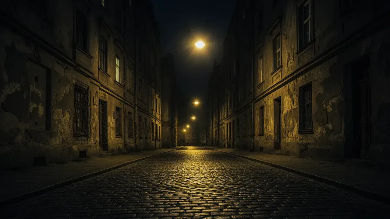 Najniebezpieczniejsze dzielnice Warszawy 2025: Statystyki policji i fakty Widok nocnej ulicy w jednej z dzielnic Warszawy, które statystycznie uznawane są za najniebezpieczniejsze dzielnice Warszawy.